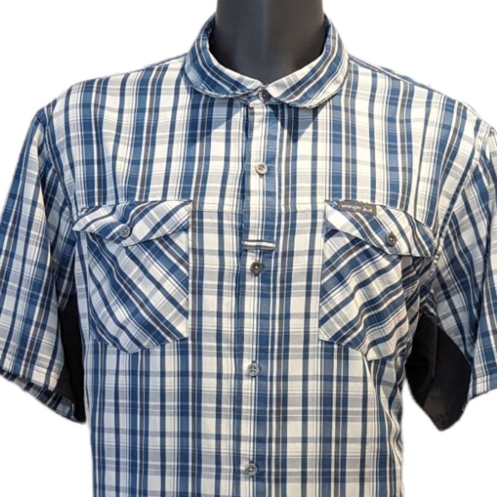 2/$20 𝅺Wrangler Outdoor Blue Plaid Button Front Shirt 2XL Short Sleeves